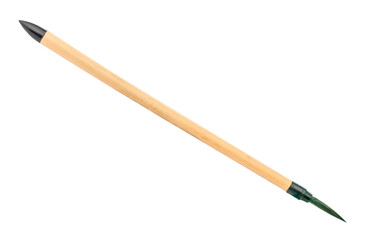 bamboo paint brush with green colored tip isolated