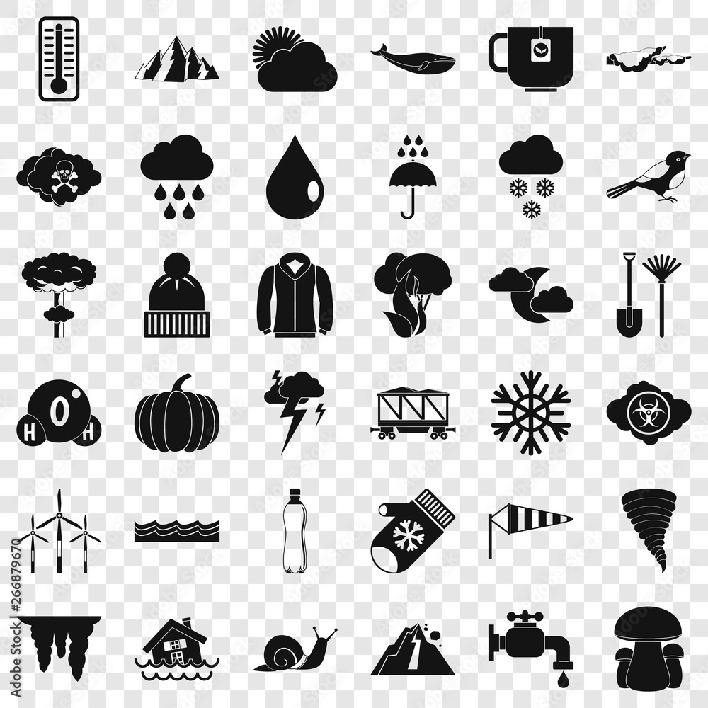 Poster snowy cloud icons set. simple style of 36 snowy cloud vector icons for web for any design