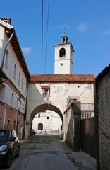 Fototapeta na wymiar street view of the Church tower