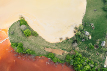 Drone view of contaminated, toxic water stream in Geamana, Romania