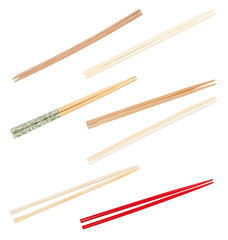 collection from various wooden chopsticks isolated