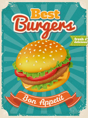 Vector Best Burgers poster or card with high detailed vector burger illustration.