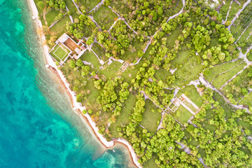 Island of Krk Fulfinum Mirine basilica ruins near Omišalj aerial view