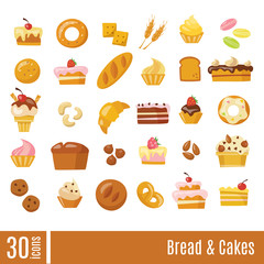 Big set of vector bread  and sweets icons.