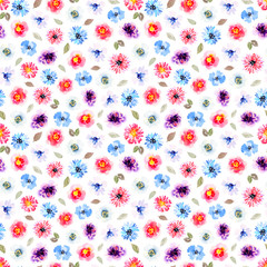 Watercolor floral hand drawn colorful bright seamless pattern