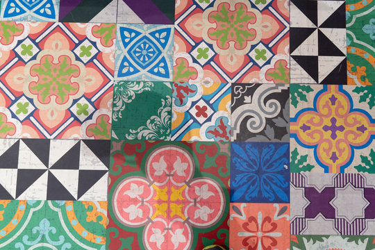 Vintage tiles intricate details for a decorative look. Ceramic paint floor