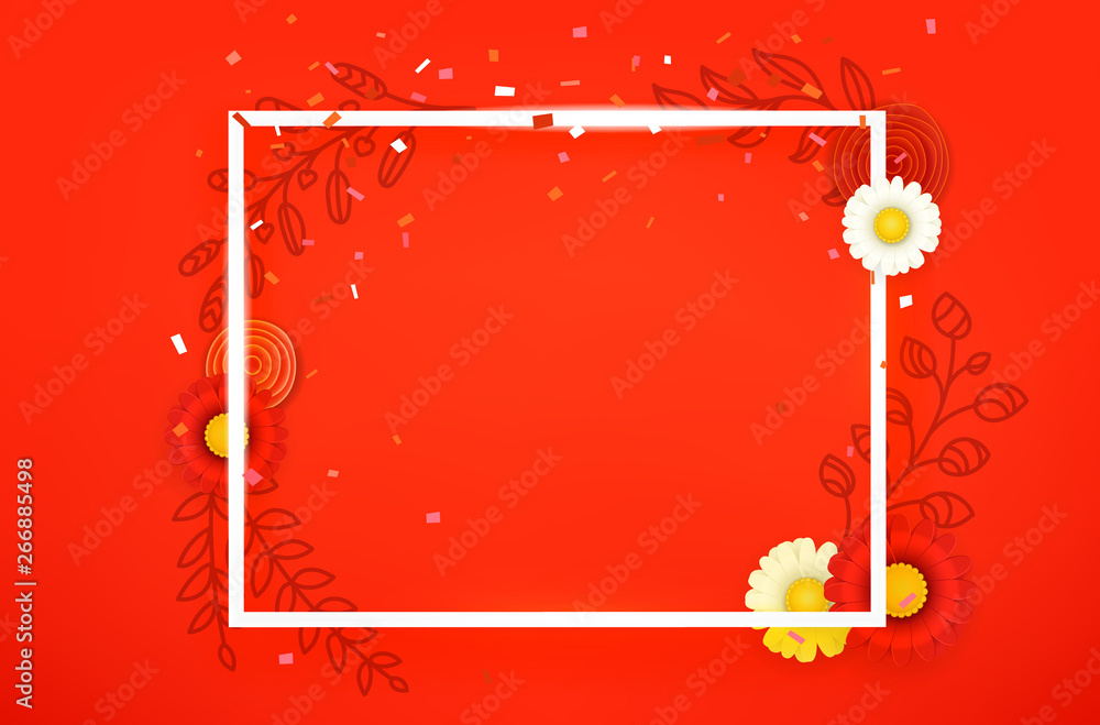 Aufkleber Blank square frame on red background. Vector layout for any text