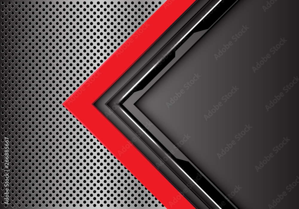 Poster abstract red grey circuit arrow direction with blank space on metal circle mesh design modern techno
