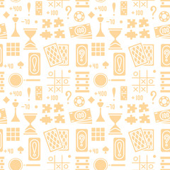 Seamless pattern with flat style board game attributes on white background. Suitable for wallpaper, wrapping or textile