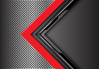 Abstract red grey circuit arrow direction with blank space on metal circle mesh design modern technology futuristic background vector illustration.