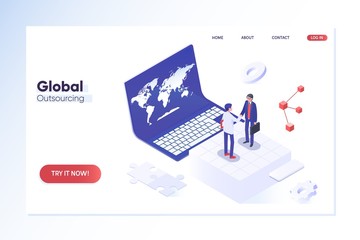 Outsourcing concept illustration. Idea of teamwork and investment.Isometric vector illustration