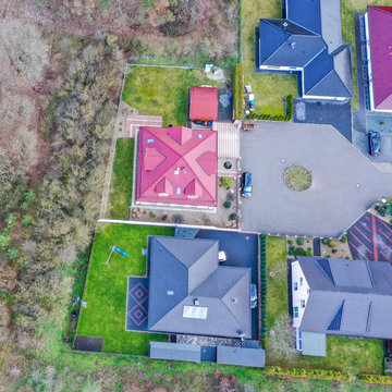 Aerial view of a typical German residential area, taken with the drone