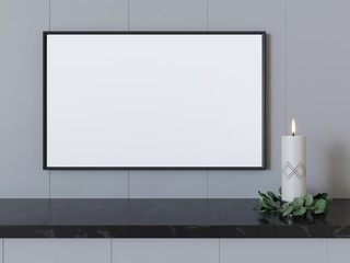 3d render. Mock up poster frame with still life with candles