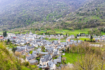 Aerial view of Les, Vall d'Aran, Lleida, Catalonia, Spain