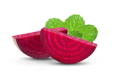 Beetroot slices isolated on white background. full depth of field