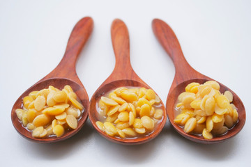 Salted soy beans paste on Wooden spoon