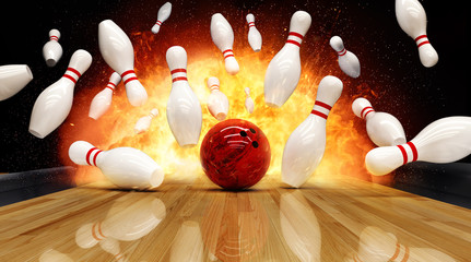 Bowling strike hit with fire explosion © Jag_cz