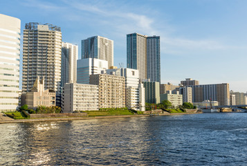 Fototapeta na wymiar 隅田川に架かる勝鬨橋から望む風景