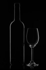 Wine bottle and wineglass