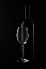 Wine bottle and wineglass