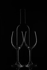 Wine bottle and wineglass