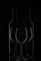Wine bottle and wineglass
