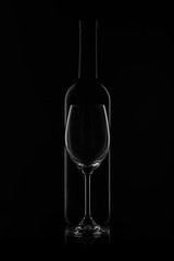 Wine bottle and wineglass