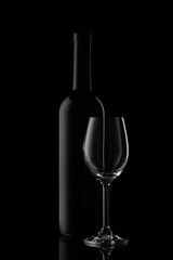 Wine bottle and wineglass