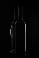 Wine bottle and wineglass