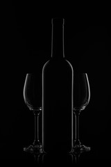 Wine bottle and wineglass
