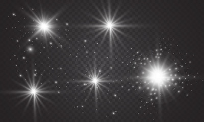 Fototapeta na wymiar Glow light effect. Vector illustration. Christmas flash Concept. Vector illustration of abstract flare light rays. A set of stars, light and radiance, rays and brightness. Glow light effect.