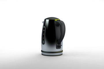 3D rendering electric kettle of silver color on a white background