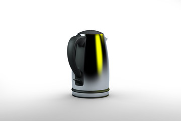 3D rendering electric kettle of silver color on a white background