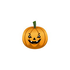 Halloween pumpkin with happy face on white background. Vector Illustration.