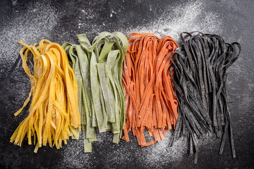 Image of Homemade uncooked colorful tagliatelle pasta printed on Printed Glass Basin Splashbacks