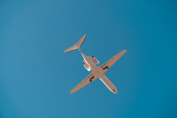 Airliner in blue sky. Travel, air transportation concept