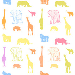 Seamless colorful kids animals art pattern