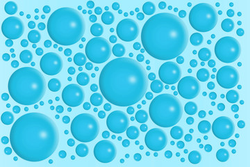 Blue bubbles on same color gradient background. Water molecules or abstract round particles. Nature or organic food concept pattern. Float climb motion effect
