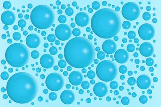 Blue bubbles on same color gradient background. Water molecules or abstract round particles. Nature or organic food concept pattern. Float climb motion effect