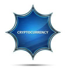 Cryptocurrency magical glassy sunburst blue button
