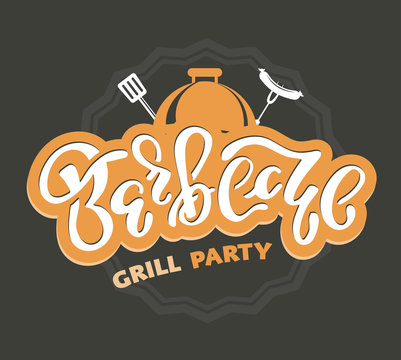 Barbecue grill - cute retro lettering label art poster