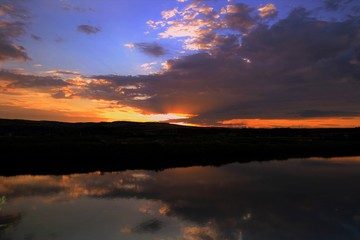 a beautiful sunset on the lake