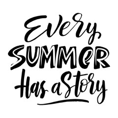 Every summer has a story. Summer labels, logos, hand drawn tags and elements set for summer holiday, travel, beach vacation, sun. Vector illustration. 