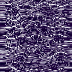 Vector seamless hand draw line pattern with white wave on blue background.