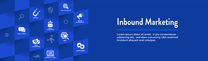 Digital Inbound Marketing Web Banner with Vector Icons with CTA, Growth, SEO, etc
