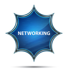 Networking magical glassy sunburst blue button