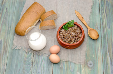 Buckwheat porridge on the table