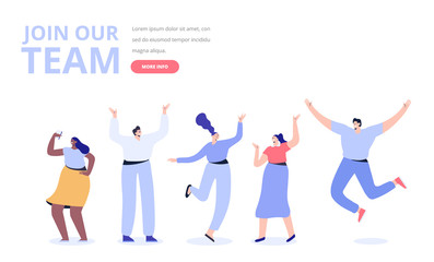Young people vector set. Join our team concept. Creative team characters. Discussion people. Team thinking and talking. Flat vector illustration.