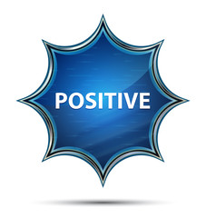 Positive magical glassy sunburst blue button