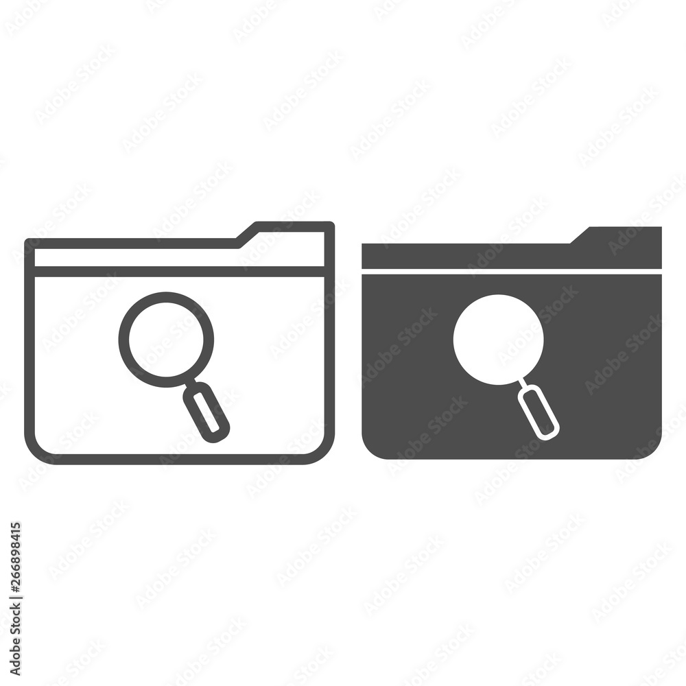 Poster search folder line and glyph icon. folder with magnifier vector illustration isolated on white. comp